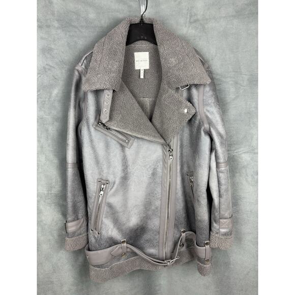 Avec Les Filles Womens Bonded Faux Shearling Biker Moto Jacket - Gray Size XL - Picture 3 of 15